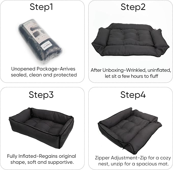 FuzzyTrek Waterproof Oxford Dog Bed, Foldable Crate Mat for Small Medium Dogs, Orthopedic Pet Cushion with PP Cotton, Chew Resistant, Anti-Slip Base, Indoor Outdoor Washable Portable Bed, Black