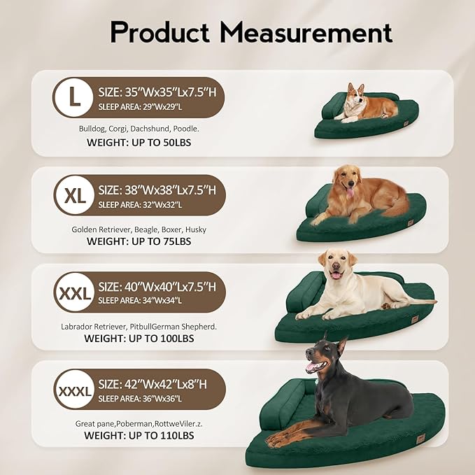 MEKIY Large Dog Bed - XL Orthopedic Egg-Crate Memory Foam Dog Beds with Removable Washable Cover, Waterproof Pet Beds with Non-Slip Bottom, Dark Green
