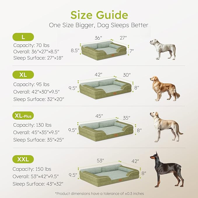 CWAWZ XXL Dog Bed for Extra Large Dogs, Giant Orthopedic Dog Bed with Cooling Gel Memory Foam, Waterproof Pet Bed with Removable Washable Cover, 53" Pet Sofa bed Dutch Velvet with Bone Toy, Dark Green