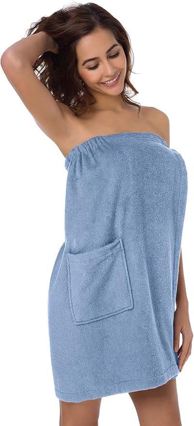 SIORO Women Bath Towel Wrap Robe, Soft Cotton Terry Spa Cloth, Plush Adjustable Closure for Shower, Travel, Pool, Gym