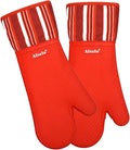 Silicone Oven Mitts Heat Resistant 550 Degree, Extra Long Kitchen Mittens with Non-Slip and Waterproof Pot Holders for Baking Cooking Barbecue Microwave Machine Washable(Extra Long red, 2)