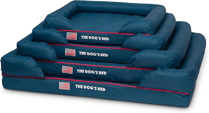 The Dog's Bed Replacement Outer Cover ONLY (Outer Cover ONLY - NO Bed, NO Waterproof Inner) for The Dog's Bed, Washable Oxford Fabric, Small (Blue with Red Piping USA Embroidery Flag)