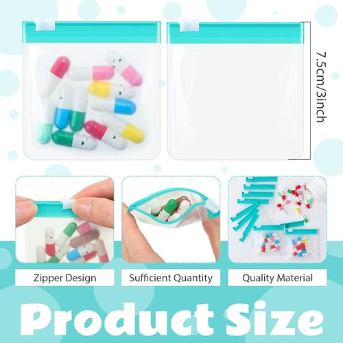 24 Pieces Pill Pouch Bags Zippered Set Reusable Translucent Medicine Organizer Sealing Travel Plastic Bags with Slide Lock for Storage(Turquoise)