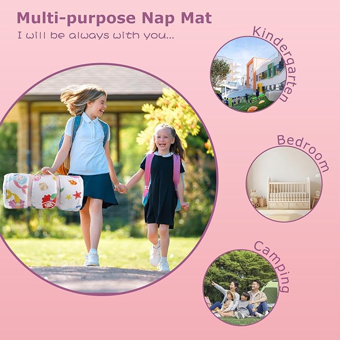 Hi Sprout Toddlers Nap Mat with Removable Pillow and Soft Blanket, Lightweight Daycare Preschool Kindergarten Sleeping Bag, Travel Slumber for Kids Girls Boys