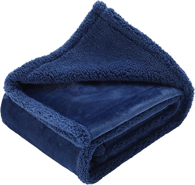 HOPRAI Dog Blanket, Waterproof Reversible Sherpa Fleece Throw Blanket, Furniture Cover for Bed, Couch, Sofa Protection from Liquid Pee and Pet Fur of Puppy, Cat (Navy Blue XS20*27inches)