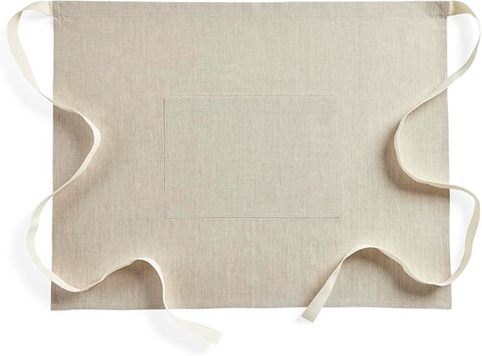 Solino Home Linen Bistro Server Apron - Extra long ties with Pockets - 100% Pure Linen Half Apron for Men and Women