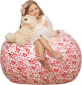 WEKAPO Stuffed Animal Storage Bean Bag Chair Cover for Kids | Stuffable Zipper Beanbag for Organizing Children Plush Toys Large Premium Cotton Canvas (Heart, XX-Large)