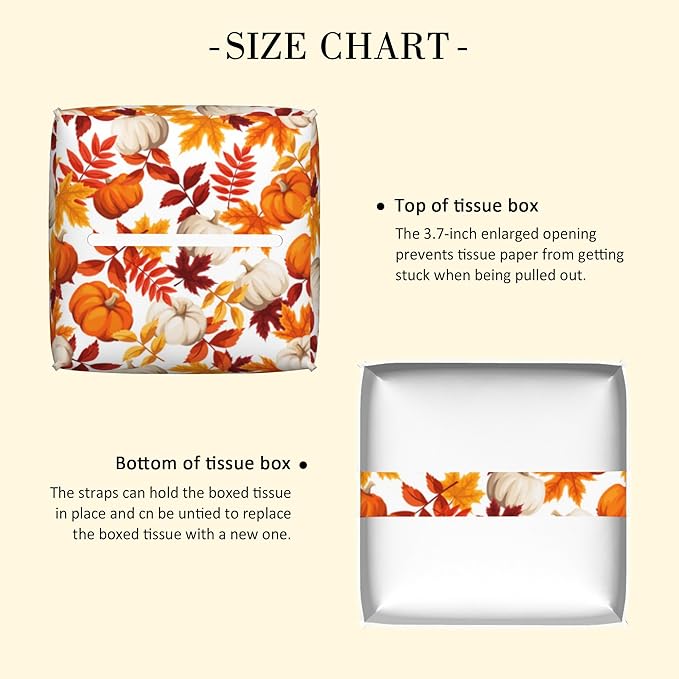 POIUBLE Leather Tissue Box Holder Autumn Pumpkins and Leaves Tissue Box Cover Thanksgiving Square Waterproof Tissue Holder Organizer Modern Napkin Holder for Bedroom Dresser Night Stand Office Desk
