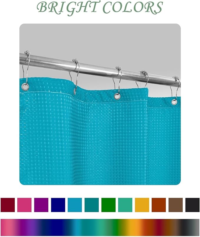 ggaimwf 48x72 Inch Solid Color Shower Curtain for Bathroom Waffle Bath Water Resistant Fabric Curtains Teal Modern Thick Shower Stall Curtain with Metal Hooks