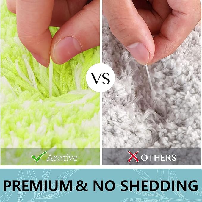 Arotive Microfiber Bathroom Rugs, Shaggy Soft and Absorbent Contour Toilet Rugs, Non-Slip, Thick Plush Machine Washable Dry Bath Mats for Toilet Base, 24x16, Light Green, Rectangular