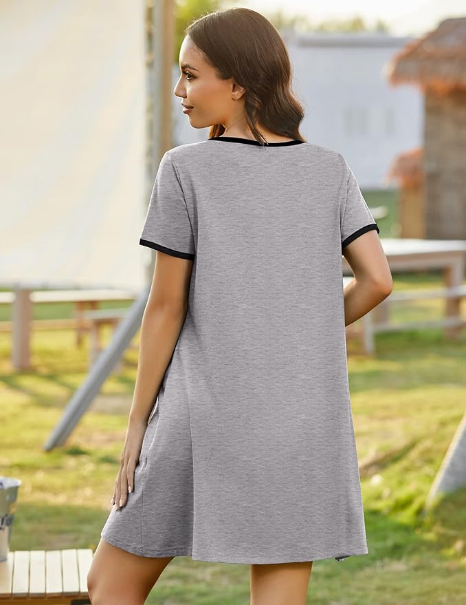Ekouaer Zip Up Robes for Women Short Sleeves Zipper House Coat Short Bathrobes Lightweight Nightgown with Pockets S-3XL