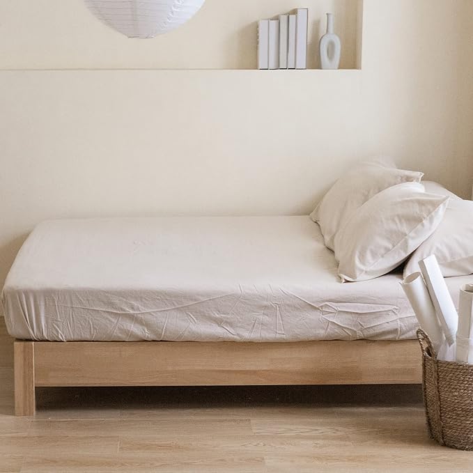 Simple&Opulence Belgian Linen Sheet Set Solid Color - 6 Pieces (1 Flat Sheet & 1 Fitted Sheet & 4 Pillowcases) 16" Deep Pocket Natural Flax Cotton Blended Soft Bedding - Linen, Queen Size