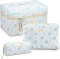 Zeyune 3 Pcs Makeup Bag Quilted Cosmetic Bags Large Floral Makeup Bag Set for Women Cotton Flower Travel Toiletry Storage Cute with Zipper for Women Mom Birthday Gift Home Bathroom(Peony)