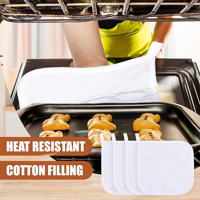 Uiifan 30 Pieces Cotton Pot Holders for Kitchen Washable Heat Resistant Potholders Oven Hot Pads for Cooking and Baking, 7.87 x 7.87 x 0.2 Inch (White)