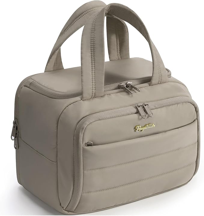 Bagstellar Travel Toiletry Bag, Lightweight Wide-open Large Puffy Toiletry Bag for Women, Quilted Makeup Bag Organizer Water-resistant Cosmetic Bag with Handle for Toiletries, Essentials, Accessories