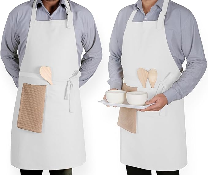 Native Fab Kitchen Apron 2 Pack - 100% Cotton Adjustable, Durable Apron with Pockets, Perfect for Cooking, Baking, Grilling
