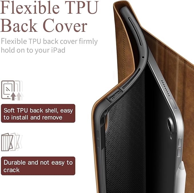 Antbox Case for iPad Air 11-inch M3 (2025) / M2 (2024), iPad Air 5th/4th Generation 10.9'' Vegan Leather with Pencil Holder Typing Angle Auto Sleep/Wake Muti-Stand