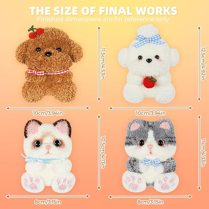 Punch Needle kit-4,Embroidery kit for Beginners,Punch Needle Kits Adults Beginner,Needles, Curved Scissors, a Tool Storage Box, Yarn, Easy-to-Follow Instructions, and Tutorial Videos(Cats and Dogs)
