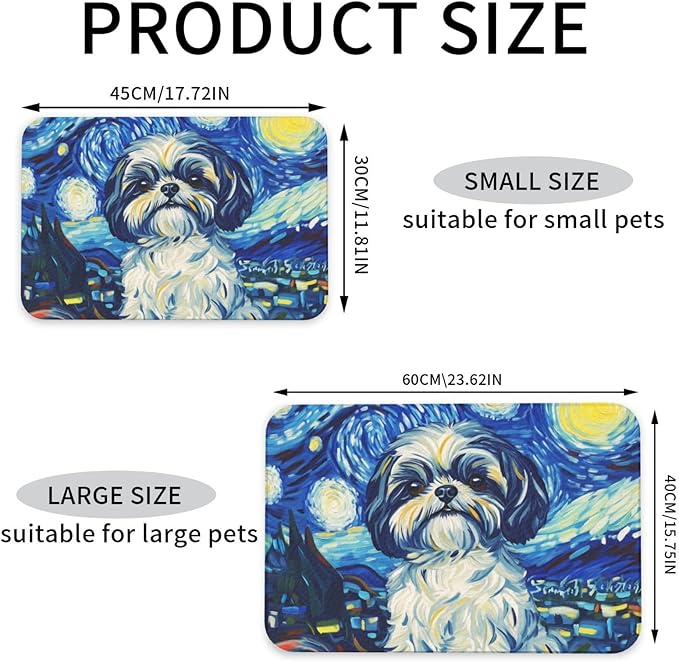 Shih Tzu Dog Food Mat for Floors Waterproof,Quick Dry Anti-Slip Dog Bowl Mats for Food and Water,Pet Feeding Mats,Pet Placemat for Messy Drinkers to Protect Floors,Pets Supplies 23.62×15.75in