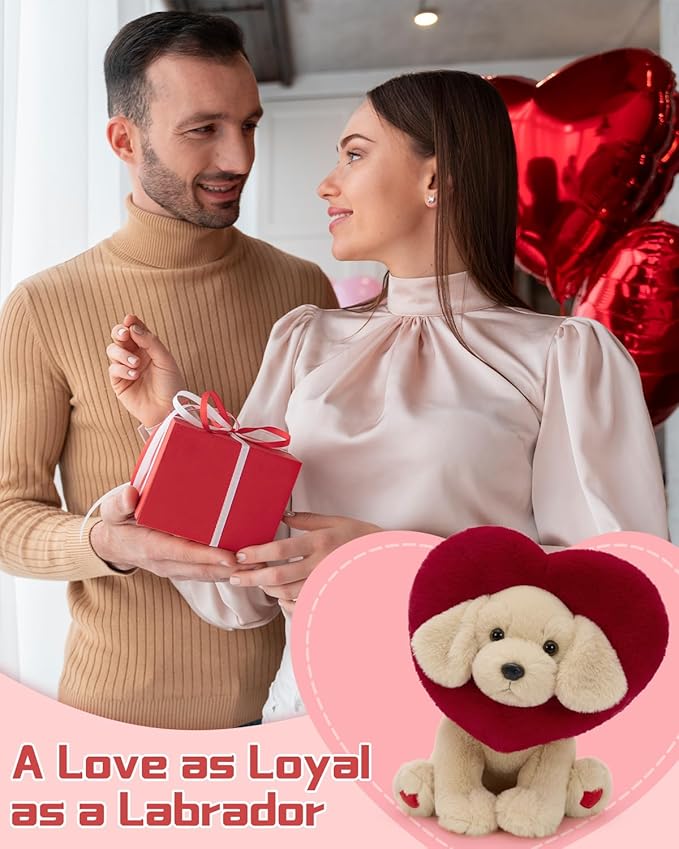 MaoGoLan Valentines Lab Plush with Heart-Shaped Hood,Adorable and Cuddly Labrador Dog Stuffed Animal,13.8" Loving Heart Puppy Plushie Gift for Valentines Day,Christmas,Anniversary,Long Distance