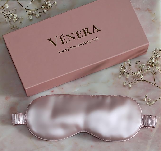 Vénera Silk Sleep Mask - 100% Pure 22 Momme Mulberry Silk Eye Sleeping Mask for Women and Men - Blackout Eye Mask for Sleeping (Light Pink)