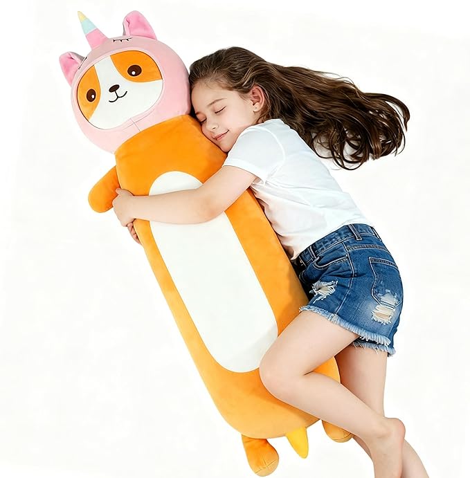 HAIJUNYA 36 Inch Kawaii Unicorn Dog Long Plush Body Pillow Toy, Soft Corgi Shiba Inu Plushies with Stuffy Unicorn Outfit Big Stuffed Animals Gift for Kids Boys Girls, Birthday, Halloween, Christmas