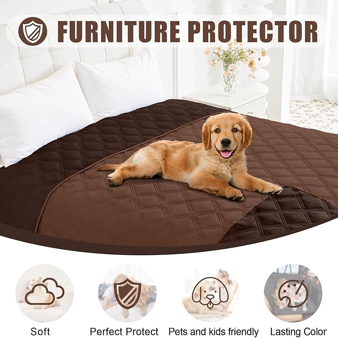 Smiry Waterproof Dog Bed Cover Blanket 82x102, Soft Reversible Pet Blanket, Washable Leakproof Cats Dogs Couch Cover for Sofa, Couch, Furniture, Lattice, Brown/Chocolate
