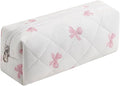 WHHJM Cute Floral Makeup Brush Bag Small Cotton Quilted Cosmetic Bag for Women Travel Toiletry Zipper Make Up Pouch (Pink Small Bowknot)