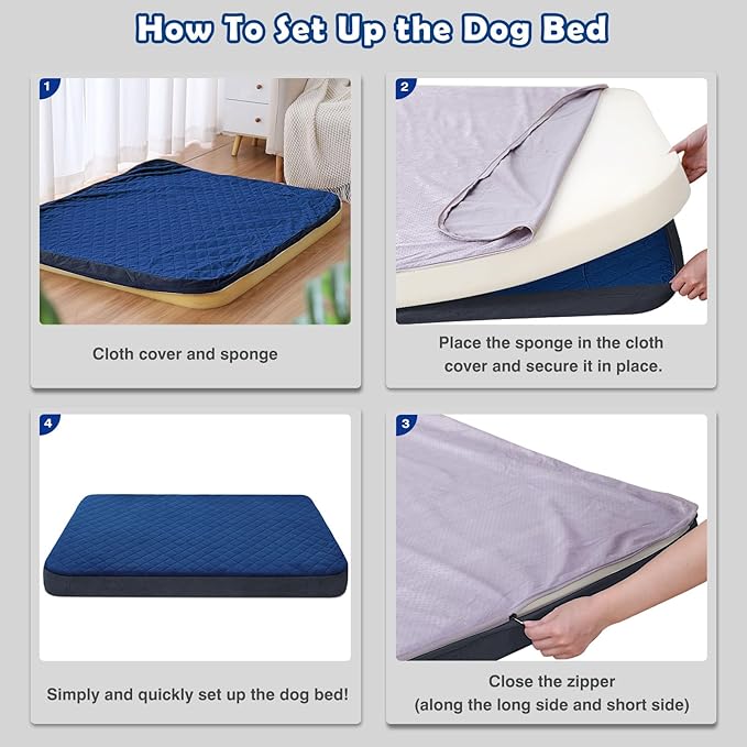 JoicyCo Dog Bed for Extra Large Dogs, Orthopedic Foam Jumbo Dog Bed Mattress, 47 Inches Joint Relief Pet Sleeping Bed, Non Slip Bottom with Removable Washable Cover, Dark Blue