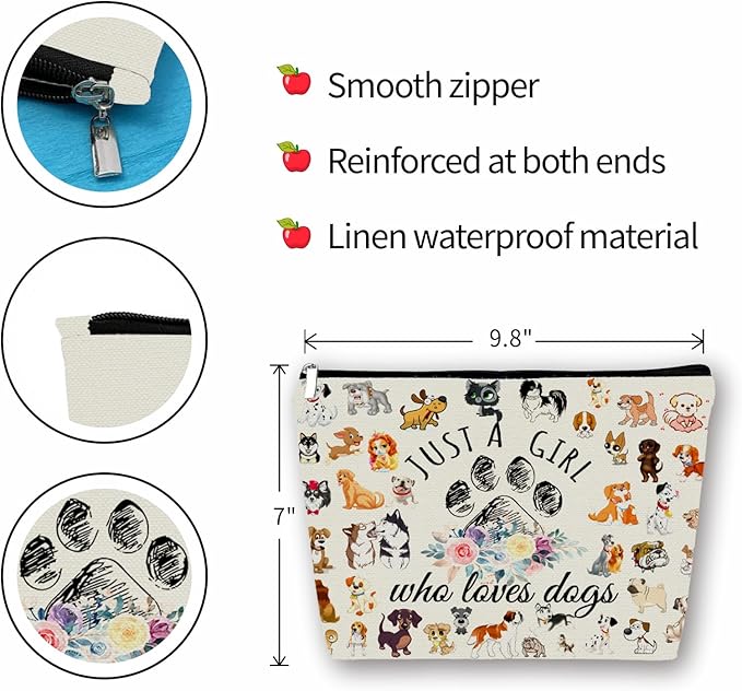 Girlly Dog Mom Makeup Bag Valentines Day Gift: Cute Cosmetic Bag Just A Girl Who Loves Dogs For Daughters, Sisters, Friends,Teen Girls & Women.Ideal Gift For Travel, Birthdays, & Christmas.