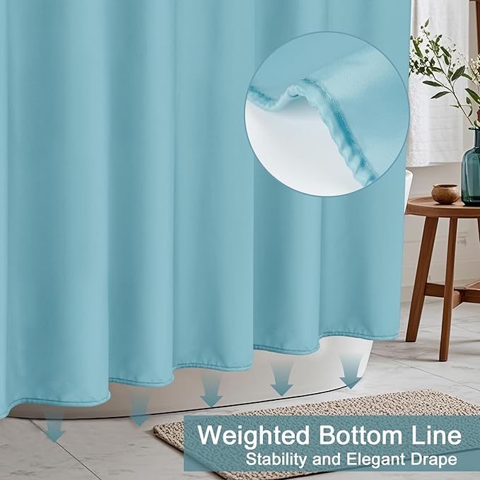 AooHome Shower Curtain Liner, Fabric Bathroom Curtain with Hooks for Hotel, Water Repellent, Blue, 72 Width x 75 Height Inch