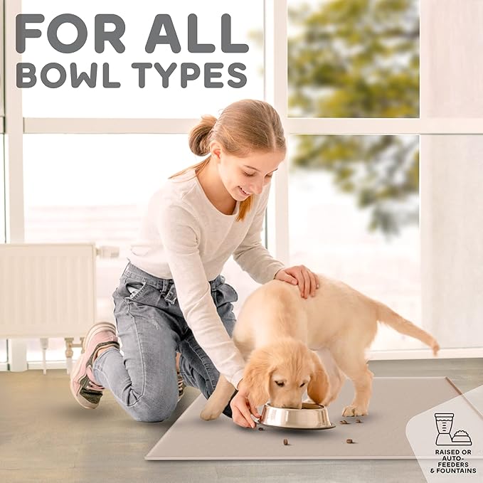 PetHappily Dog Food Mat - Raised Edges Dogs Mat for Food and Water Prevent Spill, Waterproof Cat Food Mats Protect Floors, Easy Clean Dog Bowl Mats for Food and Water, Silicone Pet Food Tray