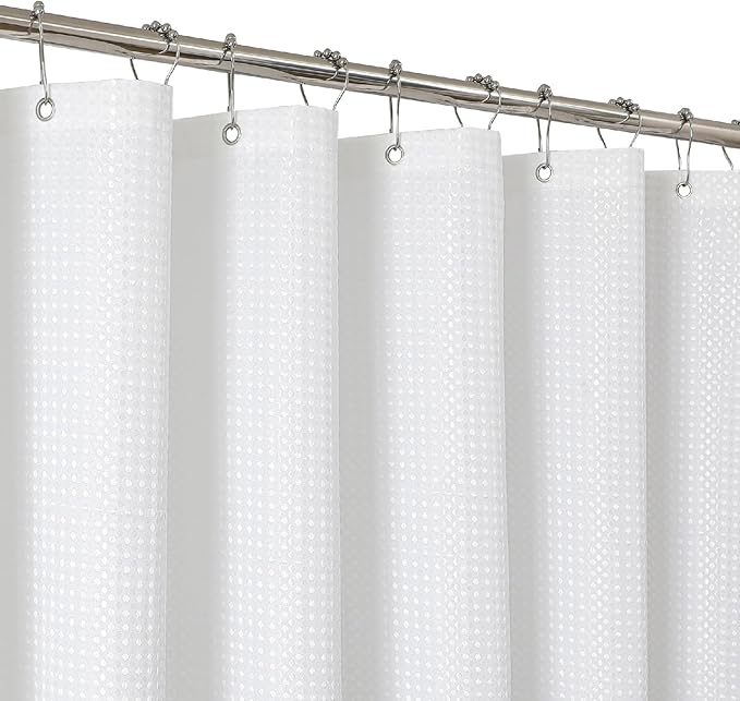 THAIGEE 2-in-1 Waterproof Fabric Shower Curtain - No Separate Liner Needed, Hotel-Style Waffle Weave, Effortless Cleaning & Washable Bathroom Shower Curtain Set,72Wx72H,White