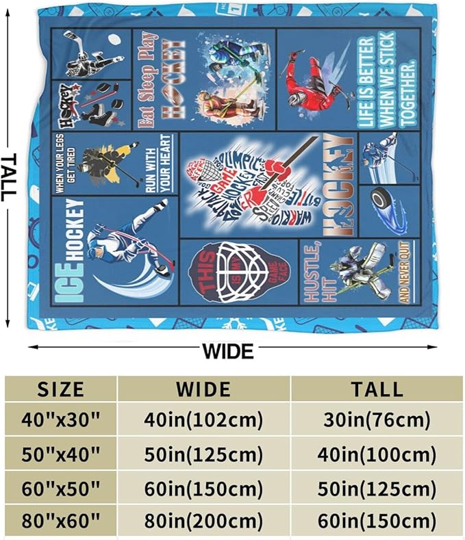wsradto Ice Hockey Blanket Gifts for Hockey Lover Throw Blanket Bedding Cozy Fleece Flannel Lightweight Stuff Plush for Men Women Boys Adults Fans Players for Couch Sofa Bed Home Decor 50"x60"