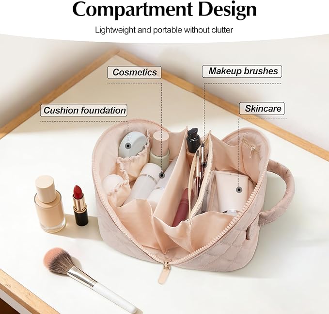 honitty Makeup Bag, Quilted Makeup Bag, Puffy Travel Make up Bags, Cosmetic Organizer Bag, Waterproof Toiletry Bag for Women