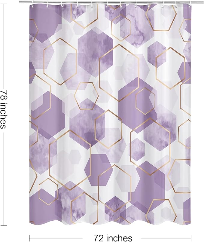 Litabel Modern Long Shower Curtain for Bathroom, Lavender Purple Geometric Art Decor Waterproof Bath Curtain, Abstract Fabric Shower Curtain Sets for Home Decor, 72x78 Inch