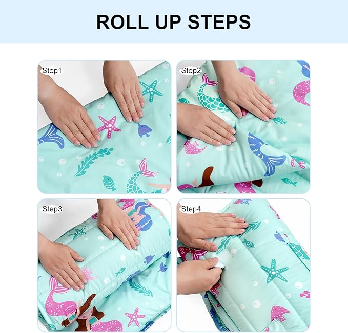 david's kids Toddler Nap Mat Set with Removable Pillow, Ultra Soft Slumber Bags for Boys Girls Neutral，Perfect for Preschool, Daycare, Kids Sleeping Bags with Rollup Design, 50"x20", Mermaid
