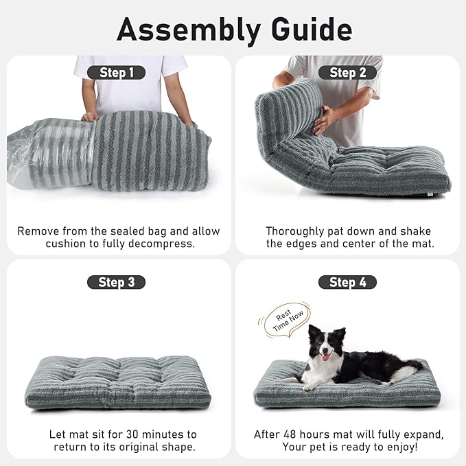 FURTIME Washable Dog Bed Medium Size Dogs, Deluxe Dog Crate Beds Comfy Fluffy Kennel Pad Anti-Slip Pet Sleeping Mat, Machine Washable Dogs Pillow, 29"x21"x3", Gray