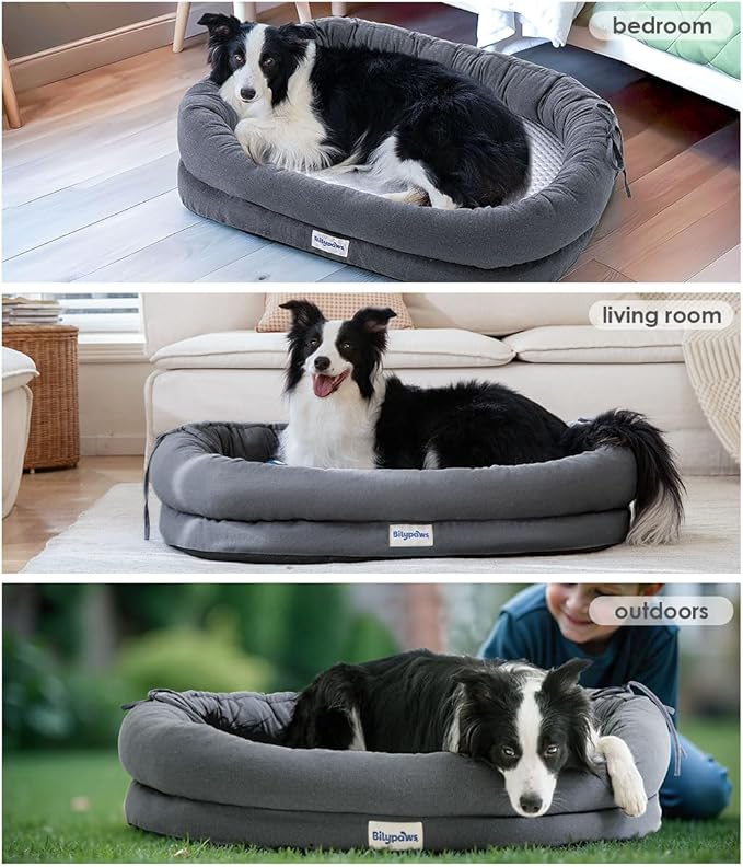 bilypaws Orthopedic Dog Bed for Large Dogs, Pet Sofa Bed with Egg Crate Foam, 4-Sided Bolster, Removable Washable Cover & Anti-Slip Bottom, X-Large Dark Gray