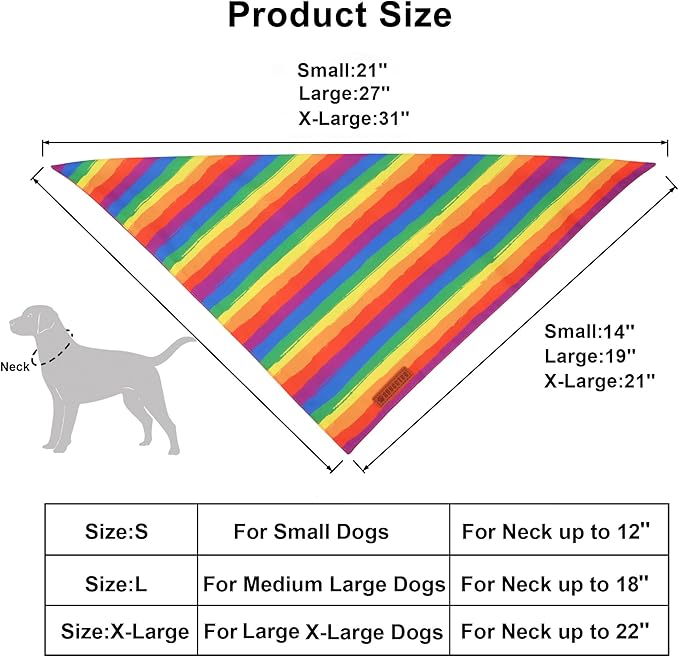 ADOGGYGO Rainbow Dog Bandana, Holiday Puppy Scarf, Adjustable Fit Colorful Rainbow Bandanas for Small Dogs Puppies (Small)