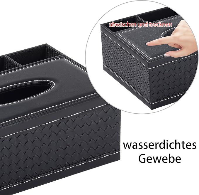 XNONE Tissue Box Cover Rectangle Black Tissue Box Holder PU Leather Facial Tissue Organizer,Multifunctional Remote Control Stationery Storage Box,Home Office Supplies Car Napkin Caddy