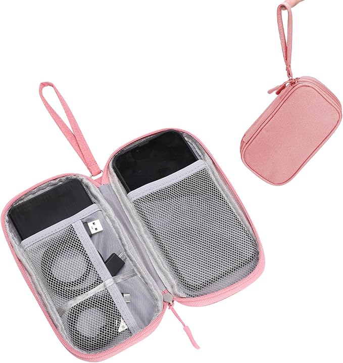 OBHEI Electronic Organizer Double Layer, Water Resistant Cable Organizer Bag for Travel Essentials, Cord, Charger, Phone, Earphone, Large Size,Accessories Travel Essentials (Pink, Single-Layer)