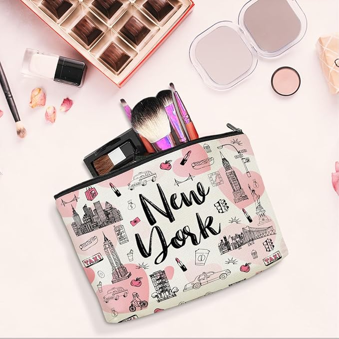 New York Lovers Gift Makeup Bag Cosmetic Bag, New York Travel Gifts Girls Trip Gifts Favors, New York Souvenir Merch Friendship Gifts for Women NY Lovers Traveller Sister Niece Birthday Christmas