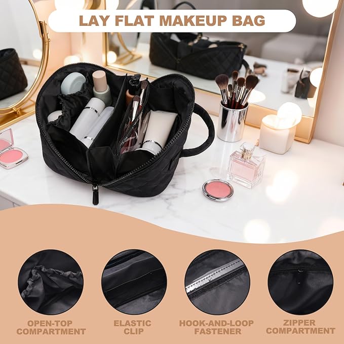 SXS LACONIC Makeup Bag,Quilted Puffer Cosmetic Bags,Travel Toiletry Bag for Women,Large Capacity Waterproof Make up Bag Set