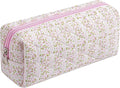 WHHJM Cute Floral Makeup Brush Bag Small Cotton Quilted Cosmetic Bag for Women Travel Toiletry Zipper Make Up Pouch (Pink Floral)