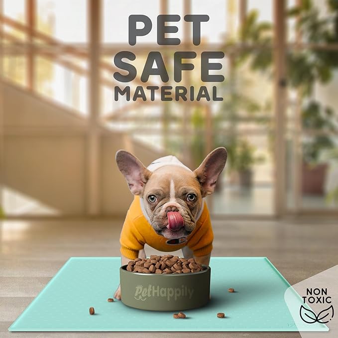 PetHappily Dog Food Mat - Raised Edges Dogs Mat for Food and Water Prevent Spill, Waterproof Cat Food Mats Protect Floors, Easy Clean Dog Bowl Mats for Food and Water, Silicone Pet Food Tray