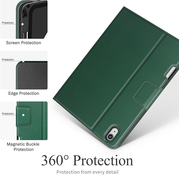 auaua Case for iPad Air 11 Inch M3/M2 (2025/2024), iPad Air 5th/4th Generation (2022/2020), with Pencil Holder and Pocket, Typing Angle Muti-Stand Magnetic Closure Auto Sleep/Wake (Green)