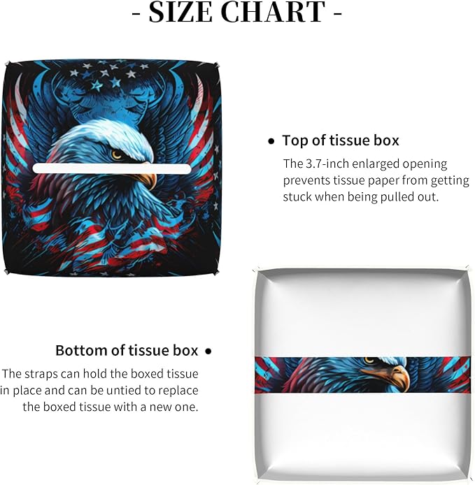 American Flag Eagle Tissue Box Cover Square, The USA Flag Tissue Box Holder Waterproof Leather Facial Paper Organizer Dispenser for Bathroom Home Car Nightstand Vanity Desk