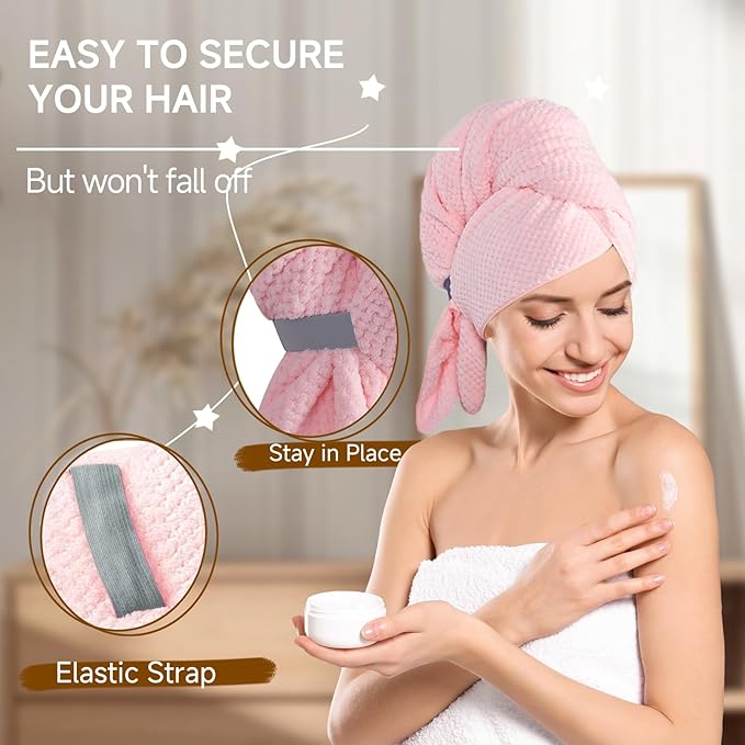 Large Microfiber Hair Towel for Women, gifts for women,Supper Soft Anti Frizz & Quick Dry for Curly Hair, Ultra Absorbent Hair Wrap Towels for Long,Thick,Wet Hair, Mom Gifts, 24x42 Inches(pink)