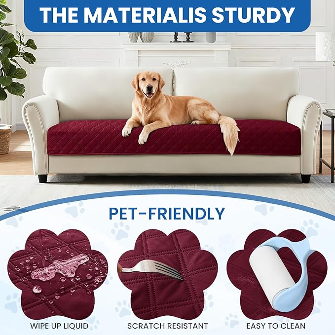 Waterproof Couch Covers for Pets, Waterproof Dog Bed Cover, Anti-Slip Soft Dog Blankets, Couch Cover for Dogs Washable, Pet Blanket for Puppy Large Dogs Cat Christmas (68x82 Inch, Burgundy)